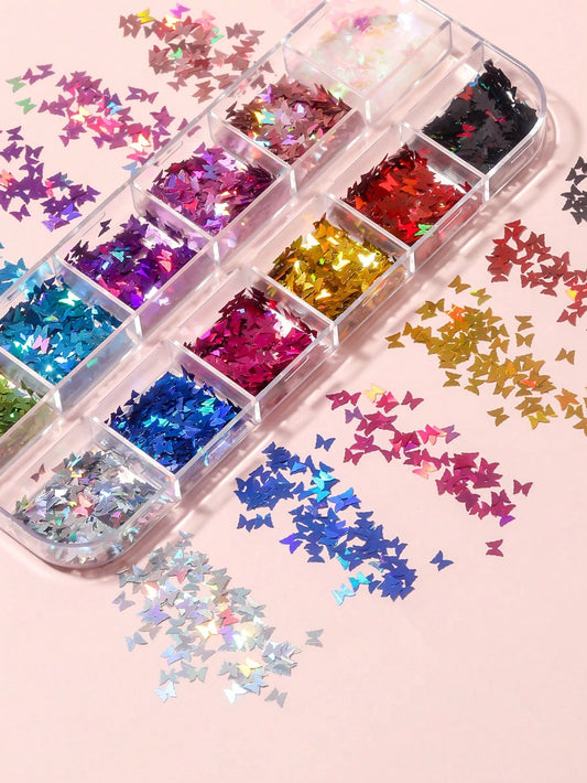 12 grid Holographic Glitter Alphabet and butterfly Sequins – Resin Filling Set