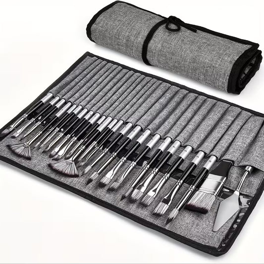 24 pcs Professional Nylon Paint Brushes Set – Multi-Shape Artist Brushes for Painting