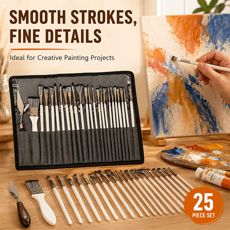 24 pcs Professional Nylon Paint Brushes Set – Multi-Shape Artist Brushes for Painting