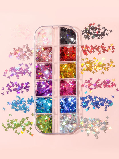 12 grid Holographic Glitter Alphabet and butterfly Sequins – Resin Filling Set