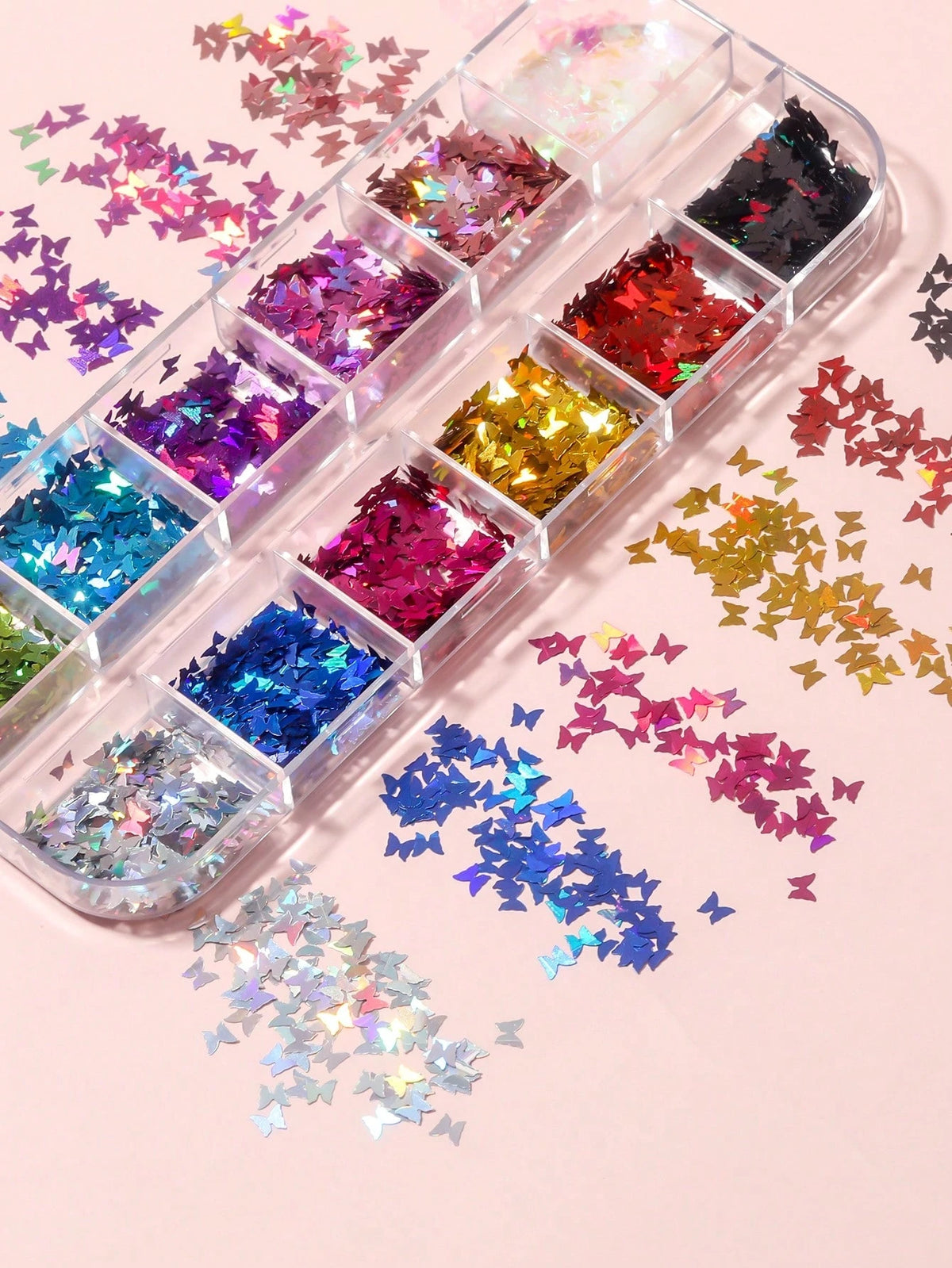 12 grid Holographic Glitter Alphabet and butterfly Sequins – Resin Filling Set