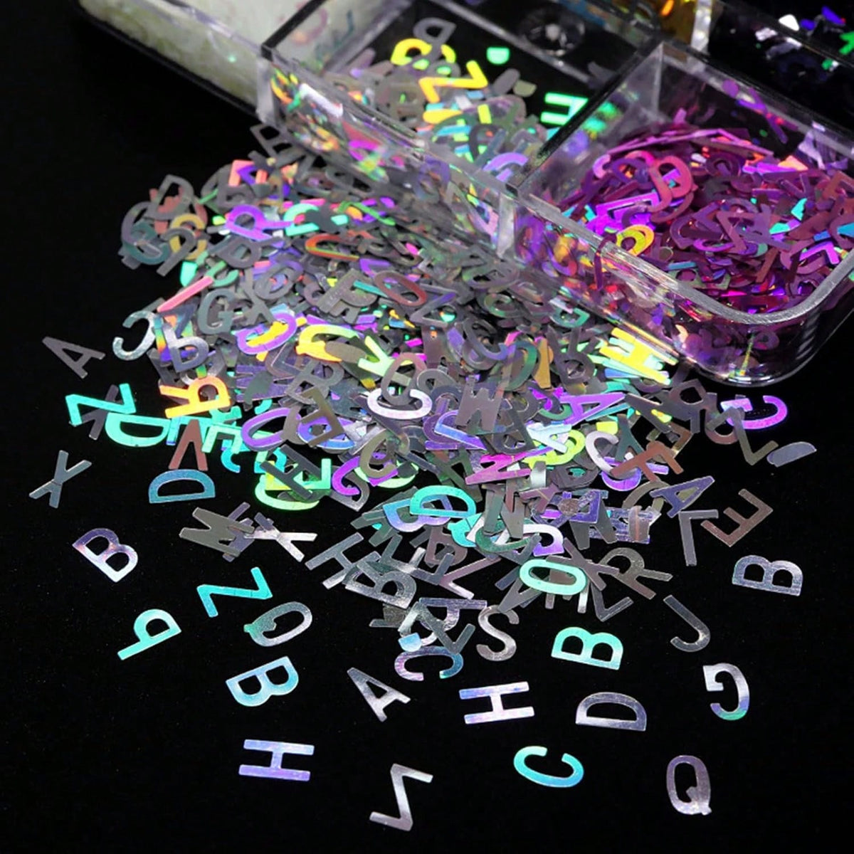 12 grid Holographic Glitter Alphabet and butterfly Sequins – Resin Filling Set