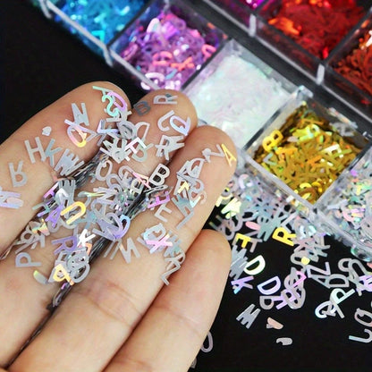 12 grid Holographic Glitter Alphabet and butterfly Sequins – Resin Filling Set