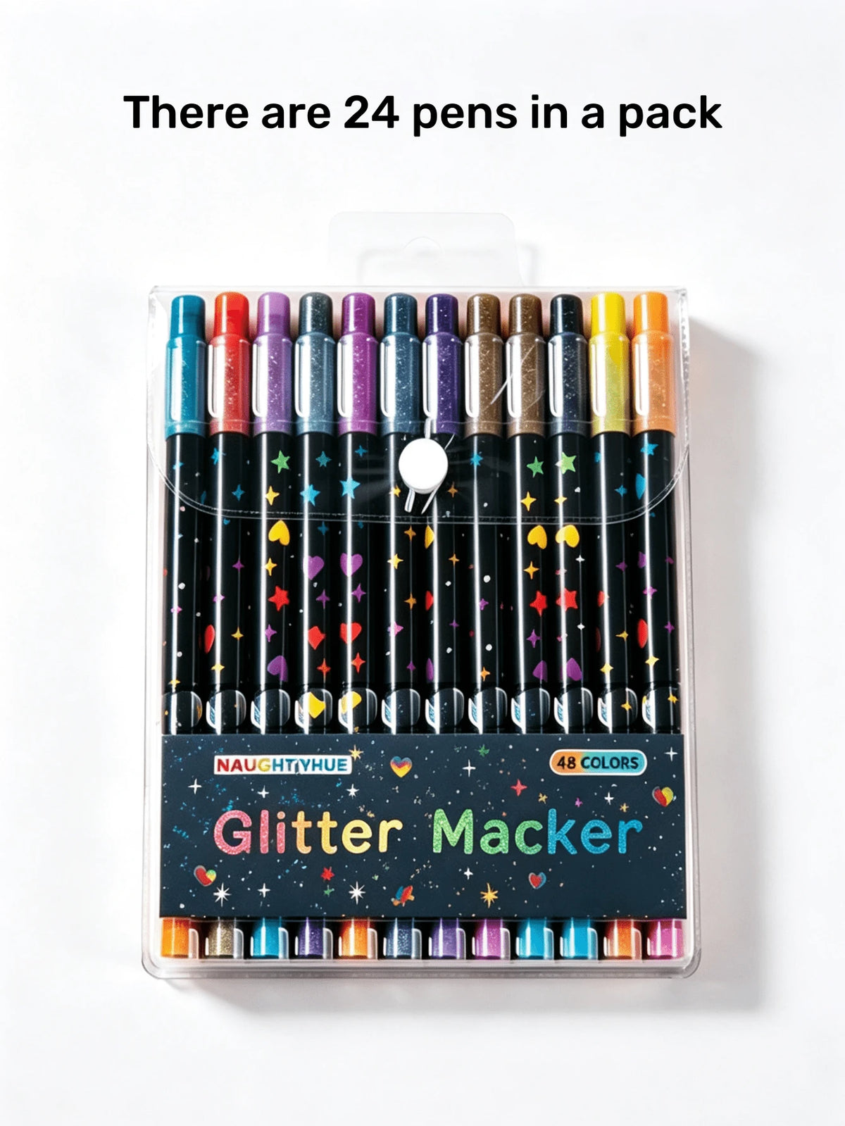 Dual Tip Glitter Markers Set – 12 Markers, 24 Colors, Fine Brush Tip