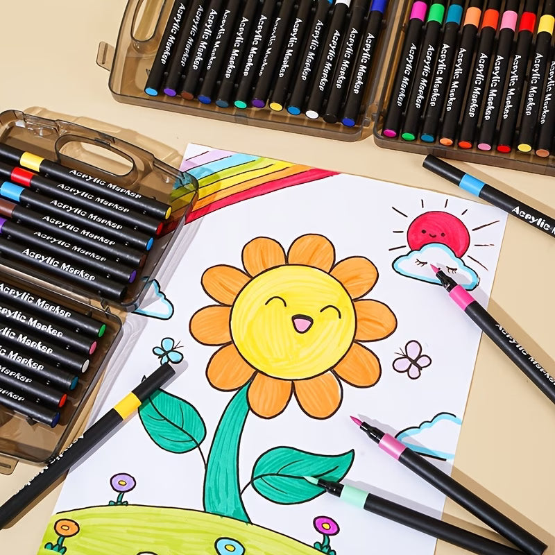 Acrylic Markers Brush Tip For Adults & KIds 12 to 120 pcs | Multi-Surface Pens | Non-toxic | Black Case Pack