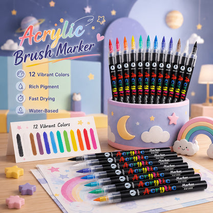 Premium Acrylic Paint Brush Markers – Soft & Flexible Brush Tips