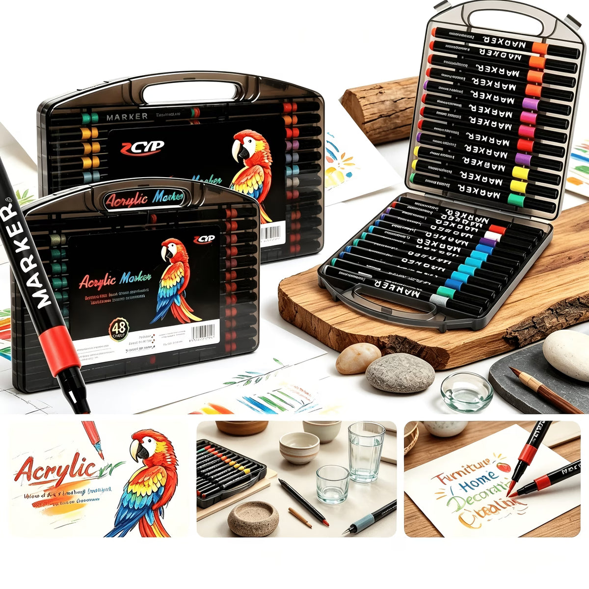 Acrylic Markers Brush Tip For Adults & KIds 12 to 120 pcs | Multi-Surface Pens | Non-toxic | Black Case Pack