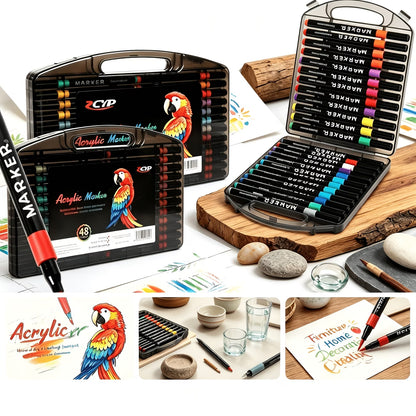 Acrylic Markers Brush Tip For Adults & KIds 12 to 120 pcs | Multi-Surface Pens | Non-toxic | Black Case Pack