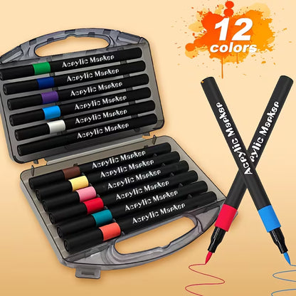 Acrylic Markers Brush Tip For Adults & KIds 12 to 120 pcs | Multi-Surface Pens | Non-toxic | Black Case Pack