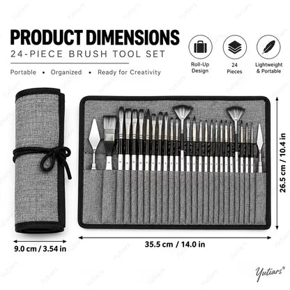 24 pcs Professional Nylon Paint Brushes Set – Multi-Shape Artist Brushes for Painting