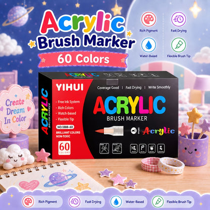 Premium Acrylic Paint Brush Markers – Soft & Flexible Brush Tips