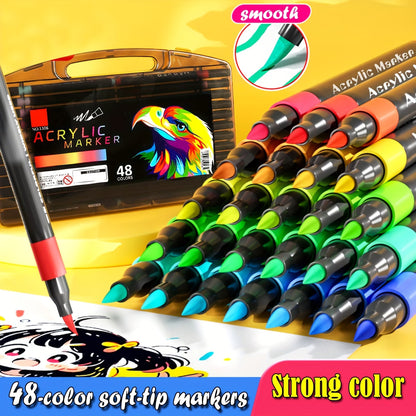 Acrylic Markers Brush Tip For Adults & KIds 12 to 120 pcs | Multi-Surface Pens | Non-toxic | Black Case Pack