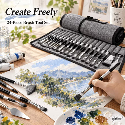24 pcs Professional Nylon Paint Brushes Set – Multi-Shape Artist Brushes for Painting