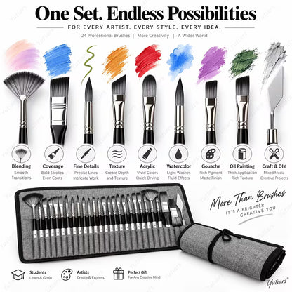 24 pcs Professional Nylon Paint Brushes Set – Multi-Shape Artist Brushes for Painting