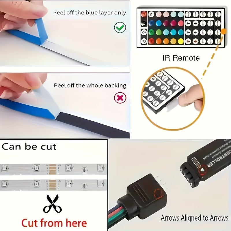 44 Key RGB LED Strip Light with Remote – USB Flexible LED Tape