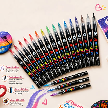 Premium Acrylic Paint Brush Markers – Soft & Flexible Brush Tips