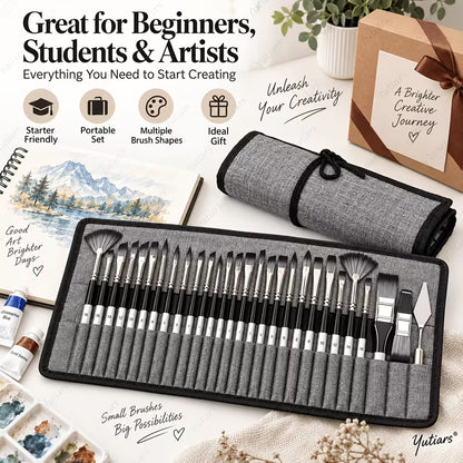 24 pcs Professional Nylon Paint Brushes Set – Multi-Shape Artist Brushes for Painting