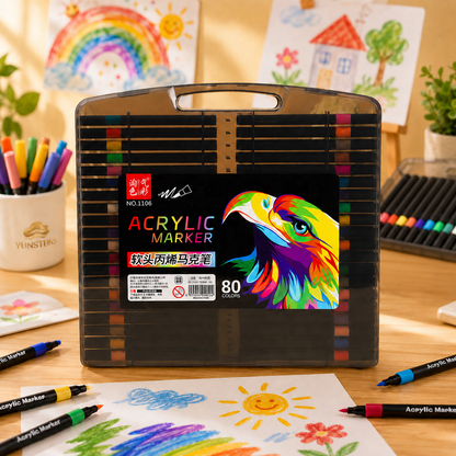 Acrylic Markers Brush Tip For Adults & KIds 12 to 120 pcs | Multi-Surface Pens | Non-toxic | Black Case Pack