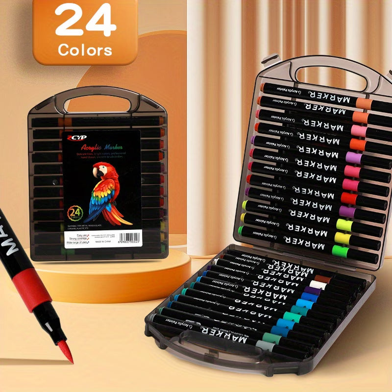 Acrylic Markers Brush Tip For Adults & KIds 12 to 120 pcs | Multi-Surface Pens | Non-toxic | Black Case Pack