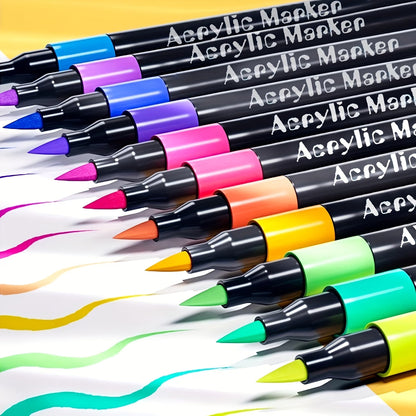 Acrylic Markers Brush Tip For Adults & KIds 12 to 120 pcs | Multi-Surface Pens | Non-toxic | Black Case Pack