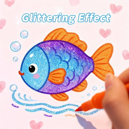 Dual Tip Glitter Markers Set – 12 Markers, 24 Colors, Fine Brush Tip