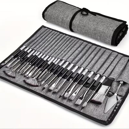 24 pcs Professional Nylon Paint Brushes Set – Multi-Shape Artist Brushes for Painting