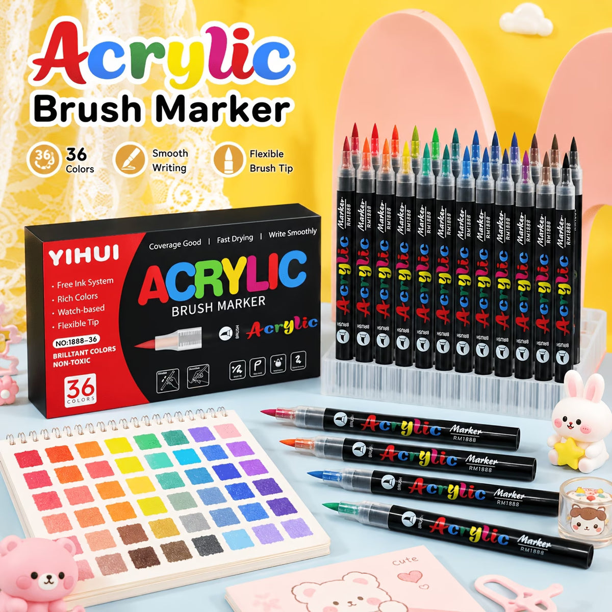 Premium Acrylic Paint Brush Markers – Soft & Flexible Brush Tips