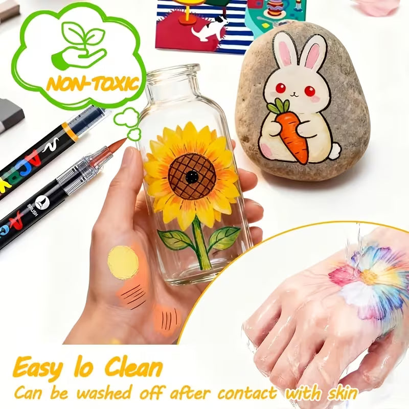 Premium Acrylic Paint Brush Markers – Soft & Flexible Brush Tips